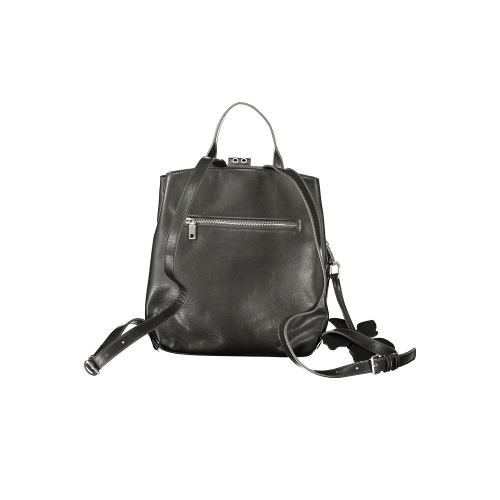 Black Polyurethane Women Backpack - ventzia