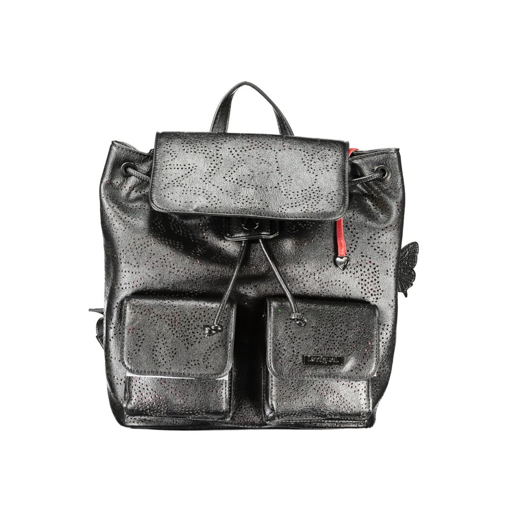 Black Polyurethane Women's Mini Backpack - ventzia