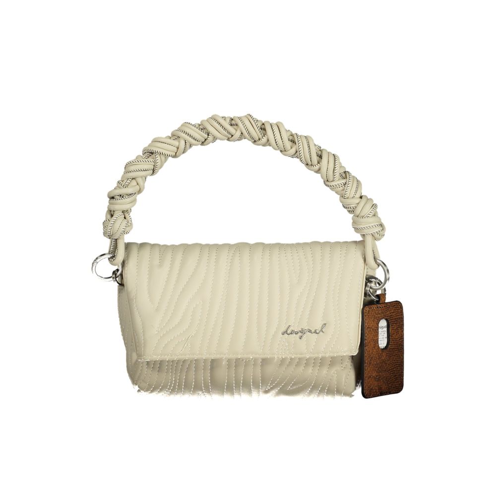 Ecru Polyurethane Women's Handbag - ventzia