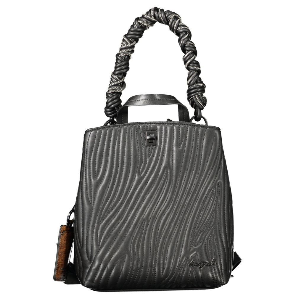 Black Polyurethane Women Mini Backpack - ventzia