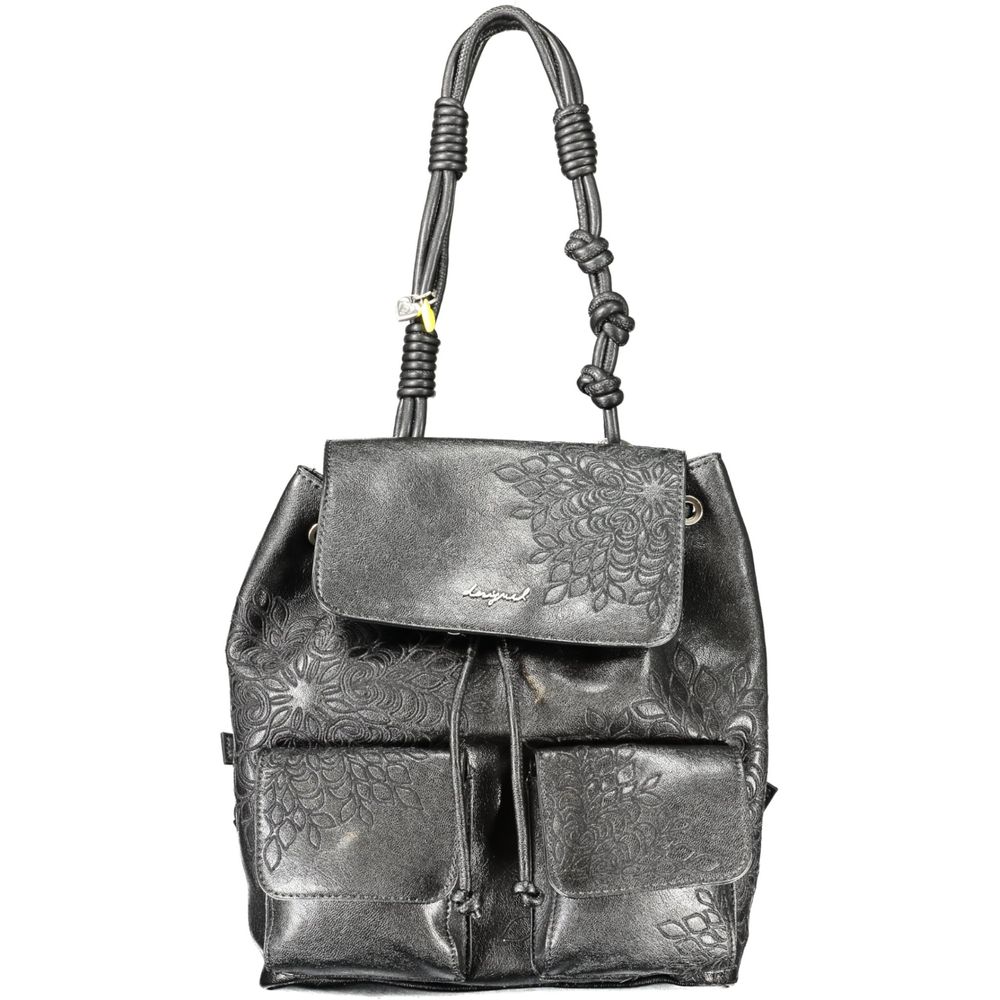 Black Polyurethane Women's Mini Backpack - ventzia