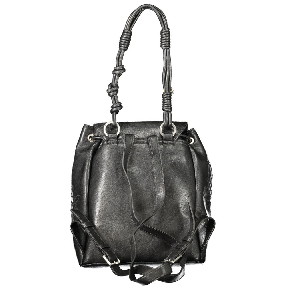 Black Polyurethane Women's Mini Backpack - ventzia
