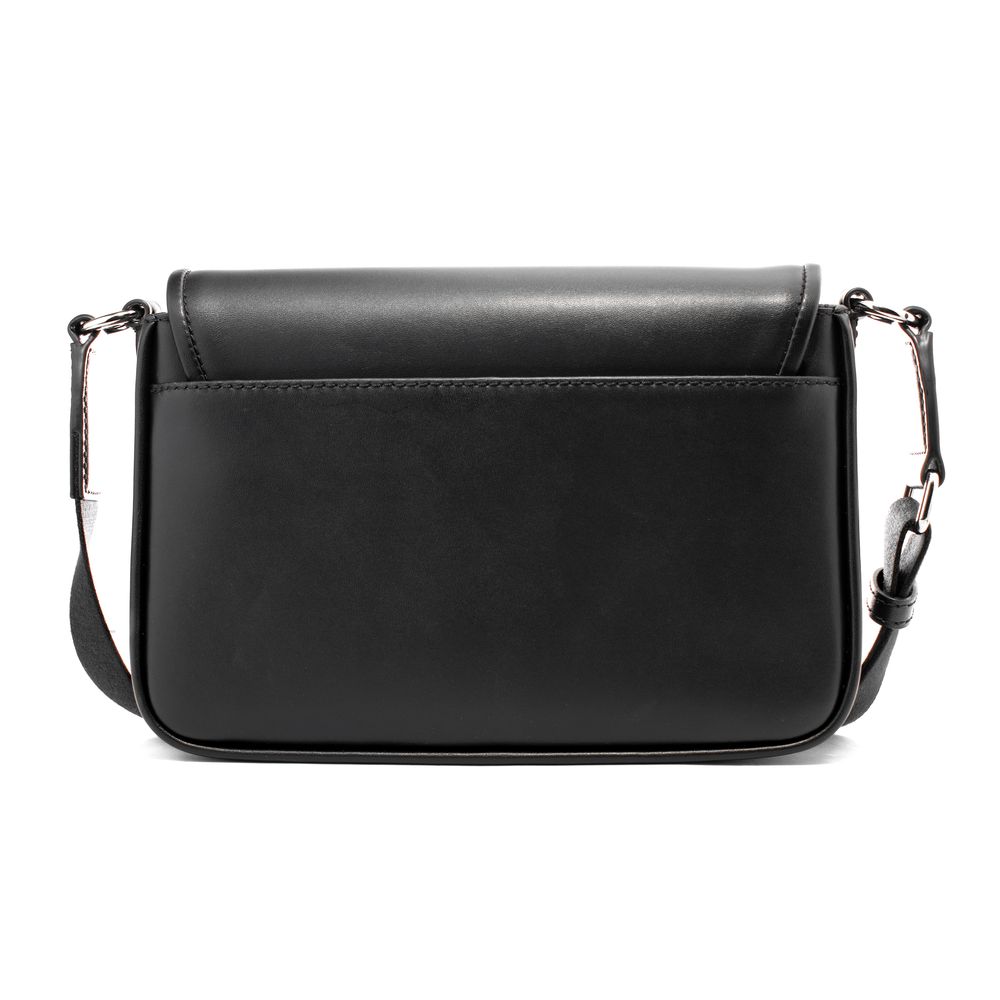 Black Leather Shoulder Bag - ventzia