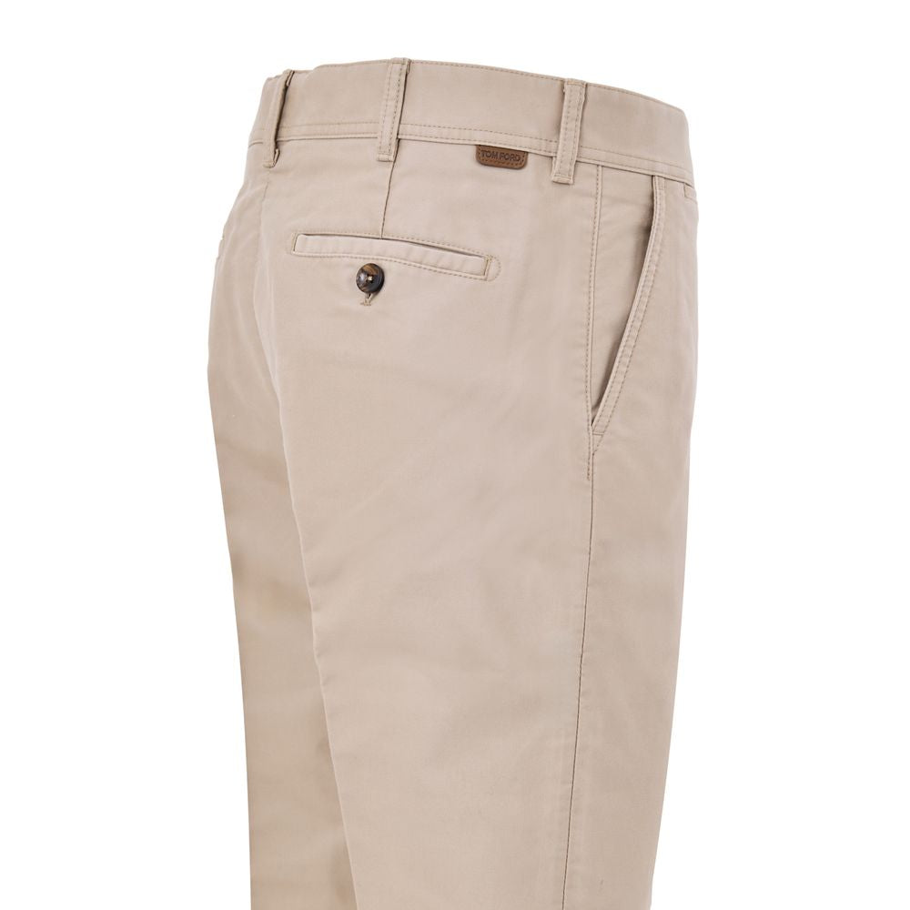 Beige Cotton Chino Pants - ventzia