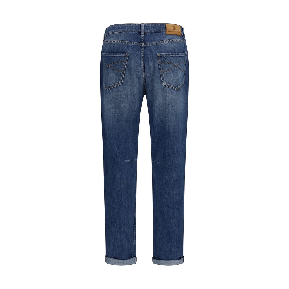Blue Cotton Straight-Leg Jeans - ventzia