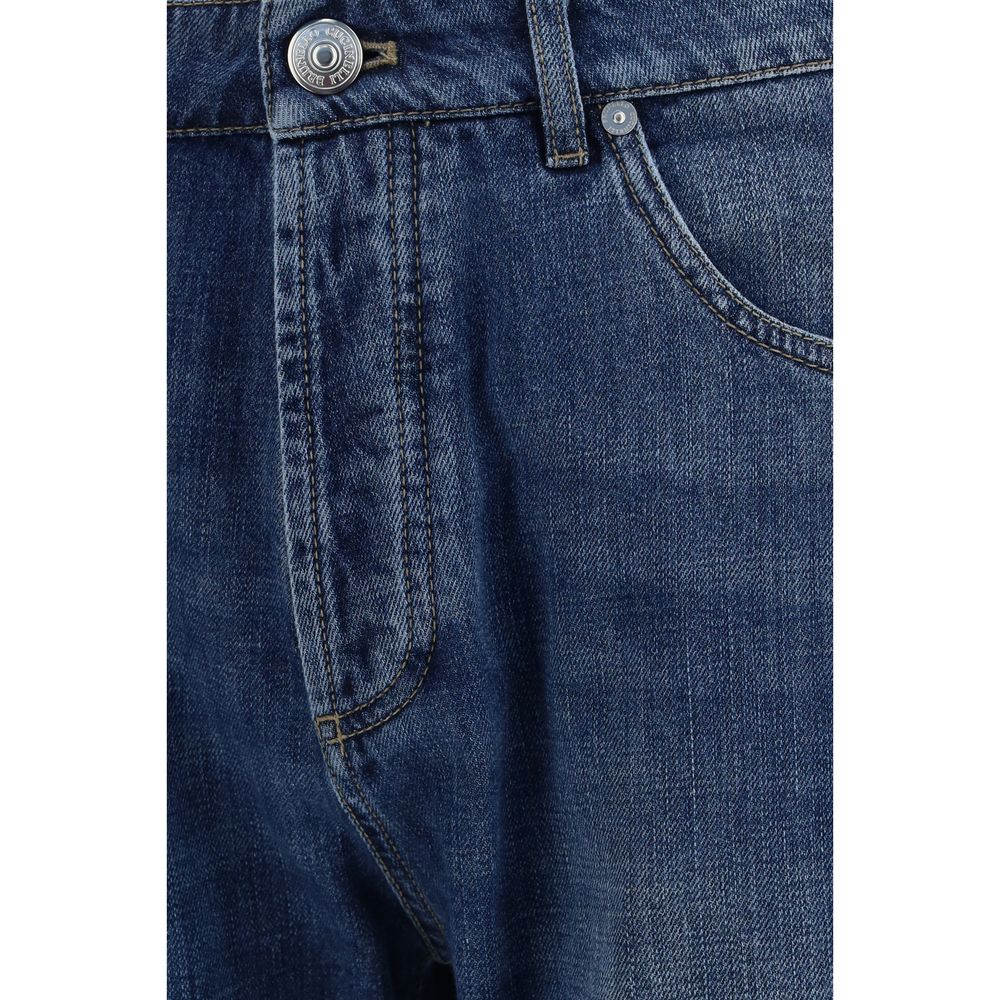 Blue Cotton Straight-Leg Jeans - ventzia