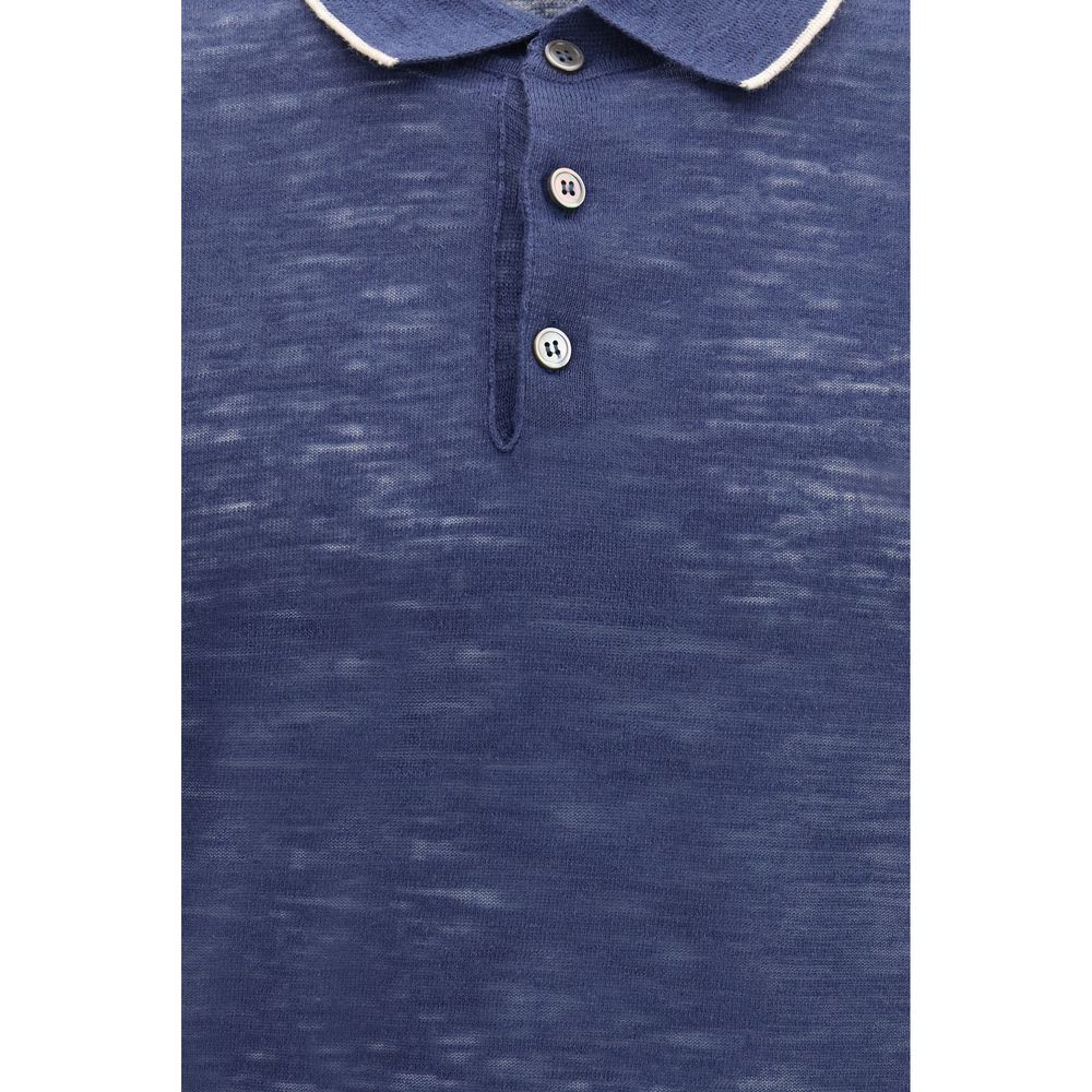 Blue Linen Polo Shirt - ventzia
