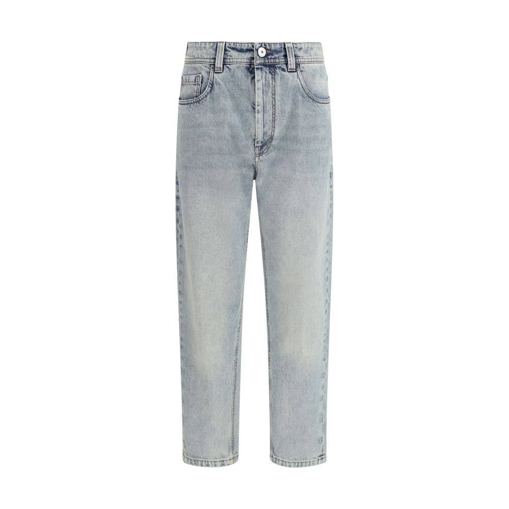 Blue Cotton Straight-Leg Jeans - ventzia