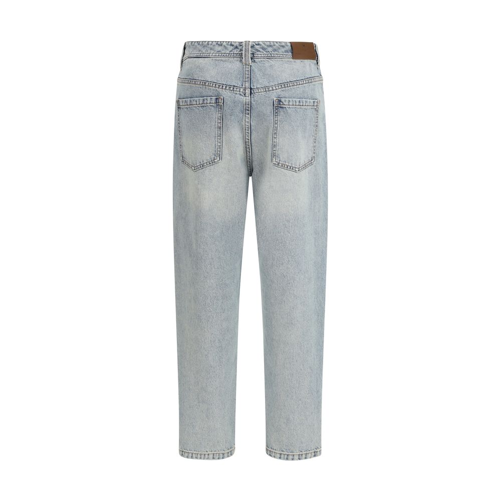 Blue Cotton Straight-Leg Jeans - ventzia