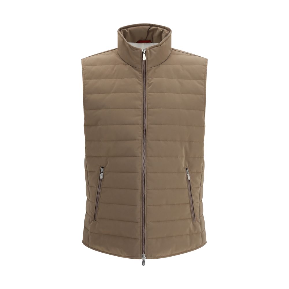 Beige Polyester Sleveless Jacket - ventzia