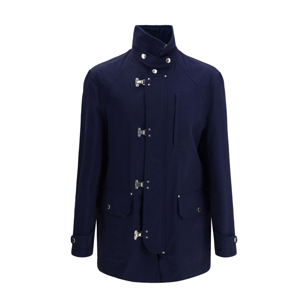 Blue Cotton Full-Length Jacket - ventzia