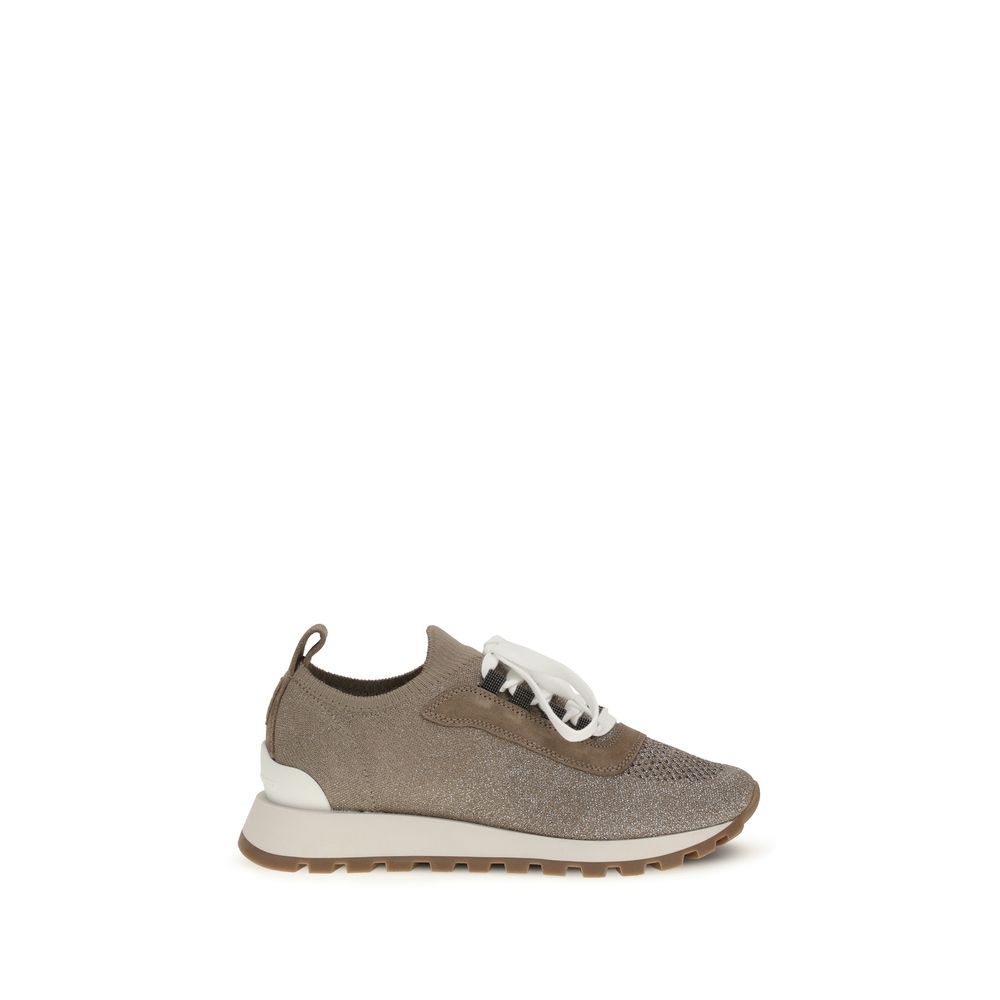 Beige Cotton Chunky Sneakers - ventzia