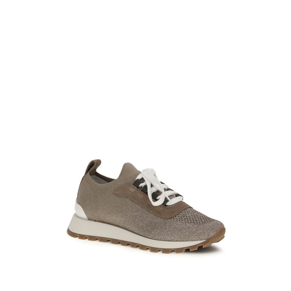 Beige Cotton Chunky Sneakers - ventzia