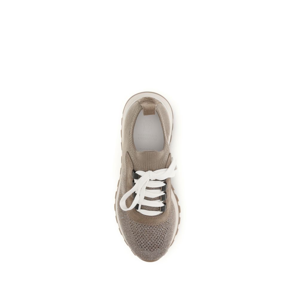 Beige Cotton Chunky Sneakers - ventzia