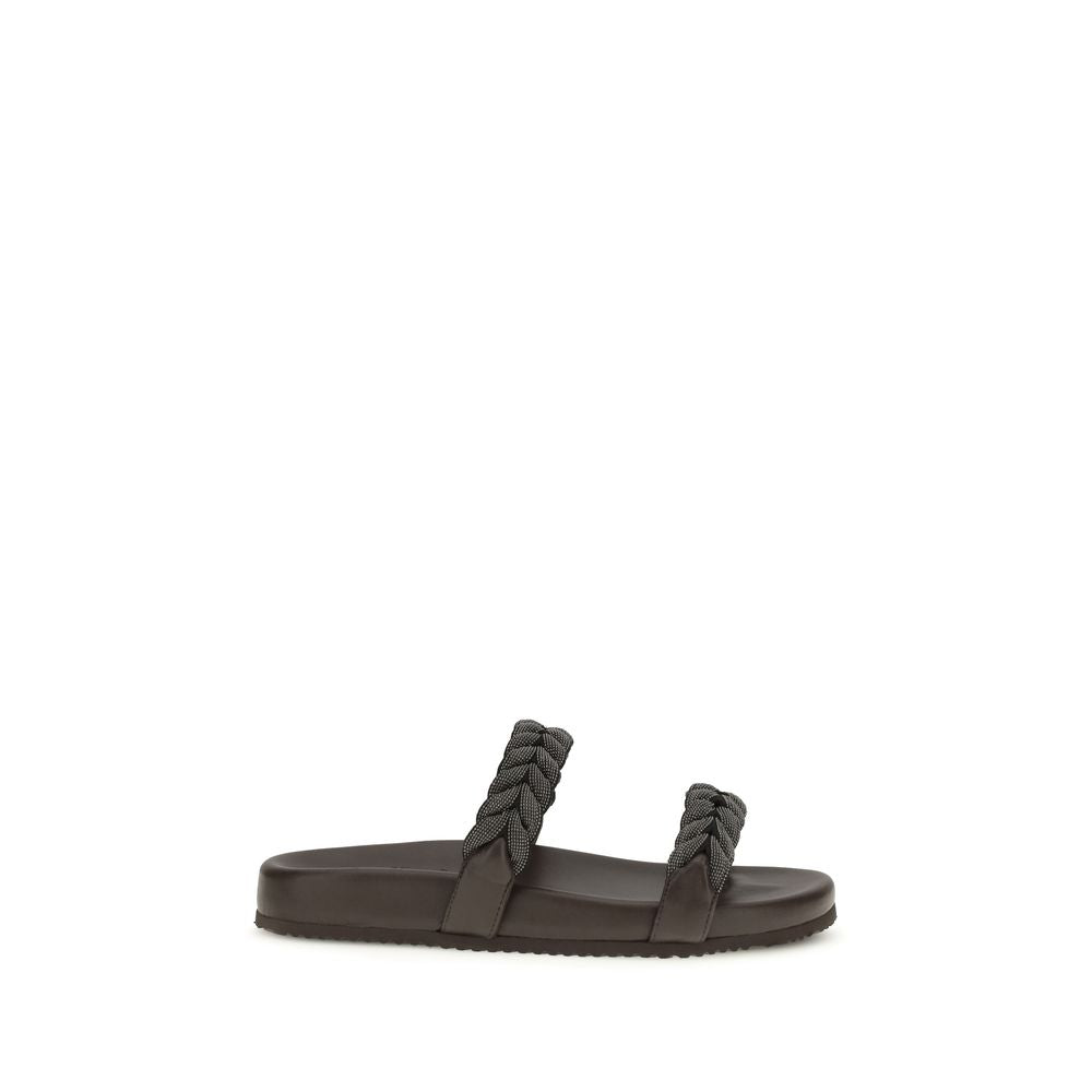 Brown Calf Leather Bos Taurus Flat Sandals - ventzia