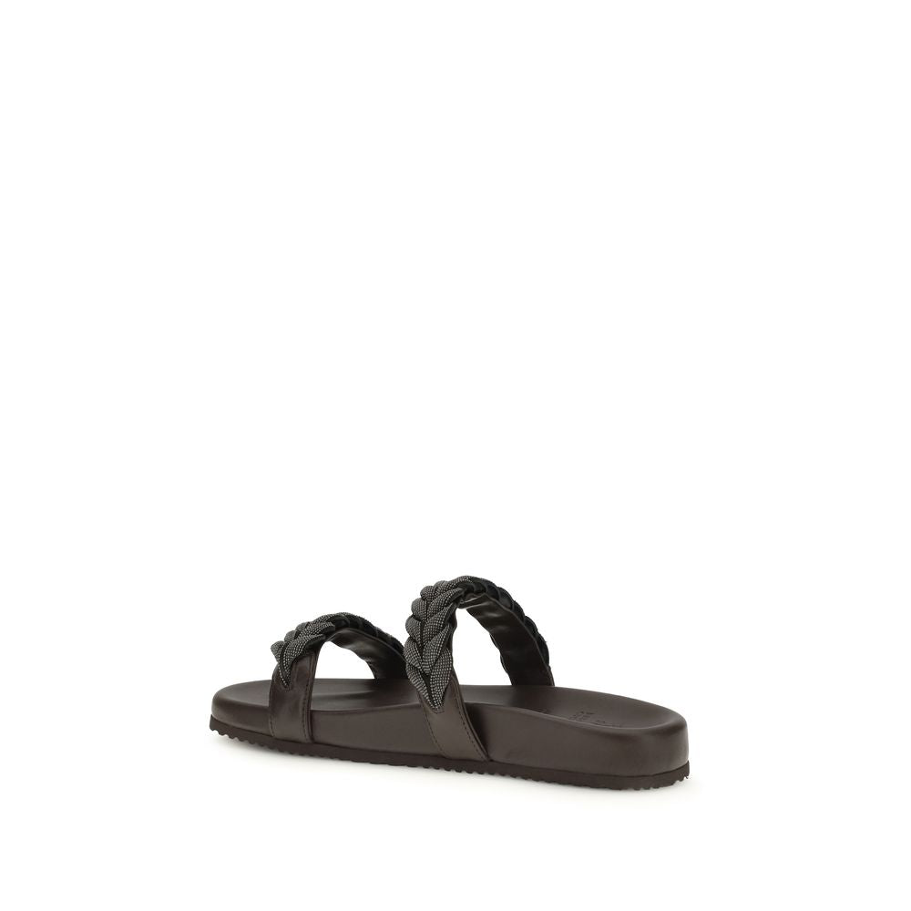 Brown Calf Leather Bos Taurus Flat Sandals - ventzia