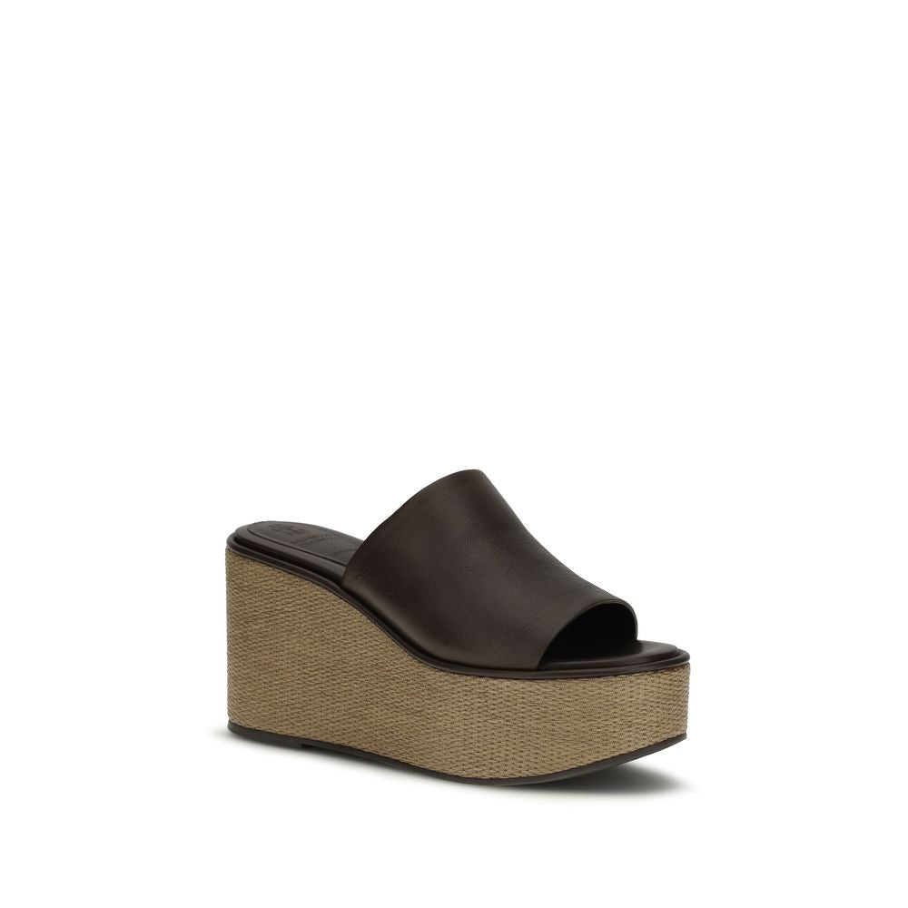 Brown Calf Leather Bos Taurus Platform Sandals - ventzia