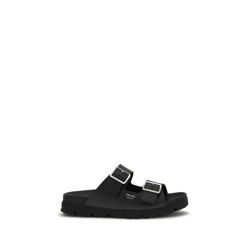 Black Calf Leather Bos Taurus Flat Sandals - ventzia