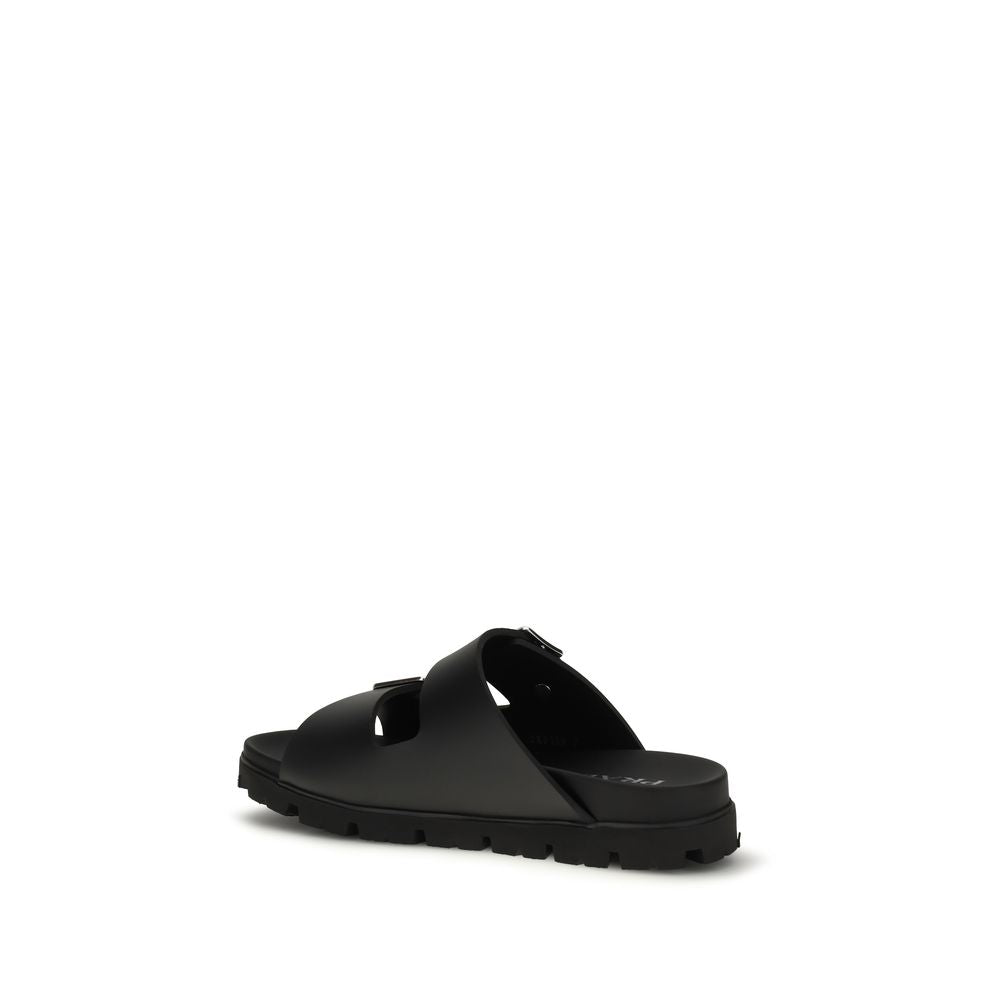 Black Calf Leather Bos Taurus Flat Sandals - ventzia