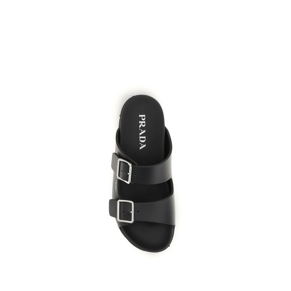 Black Calf Leather Bos Taurus Flat Sandals - ventzia