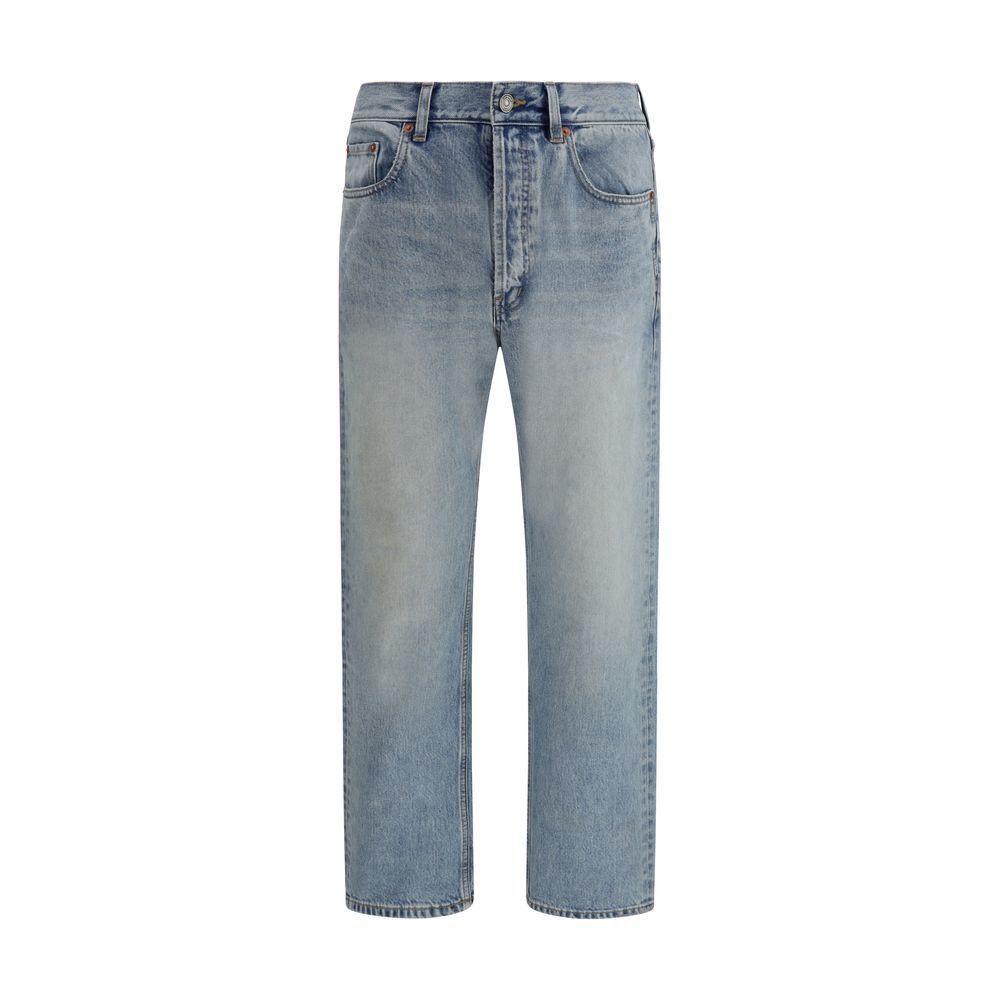 Blue Cotton Straight-Leg Jeans - ventzia