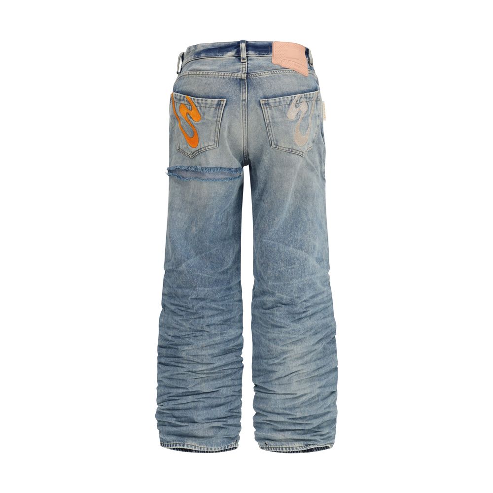 Blue Viscose Relaxed Fit Jeans - ventzia