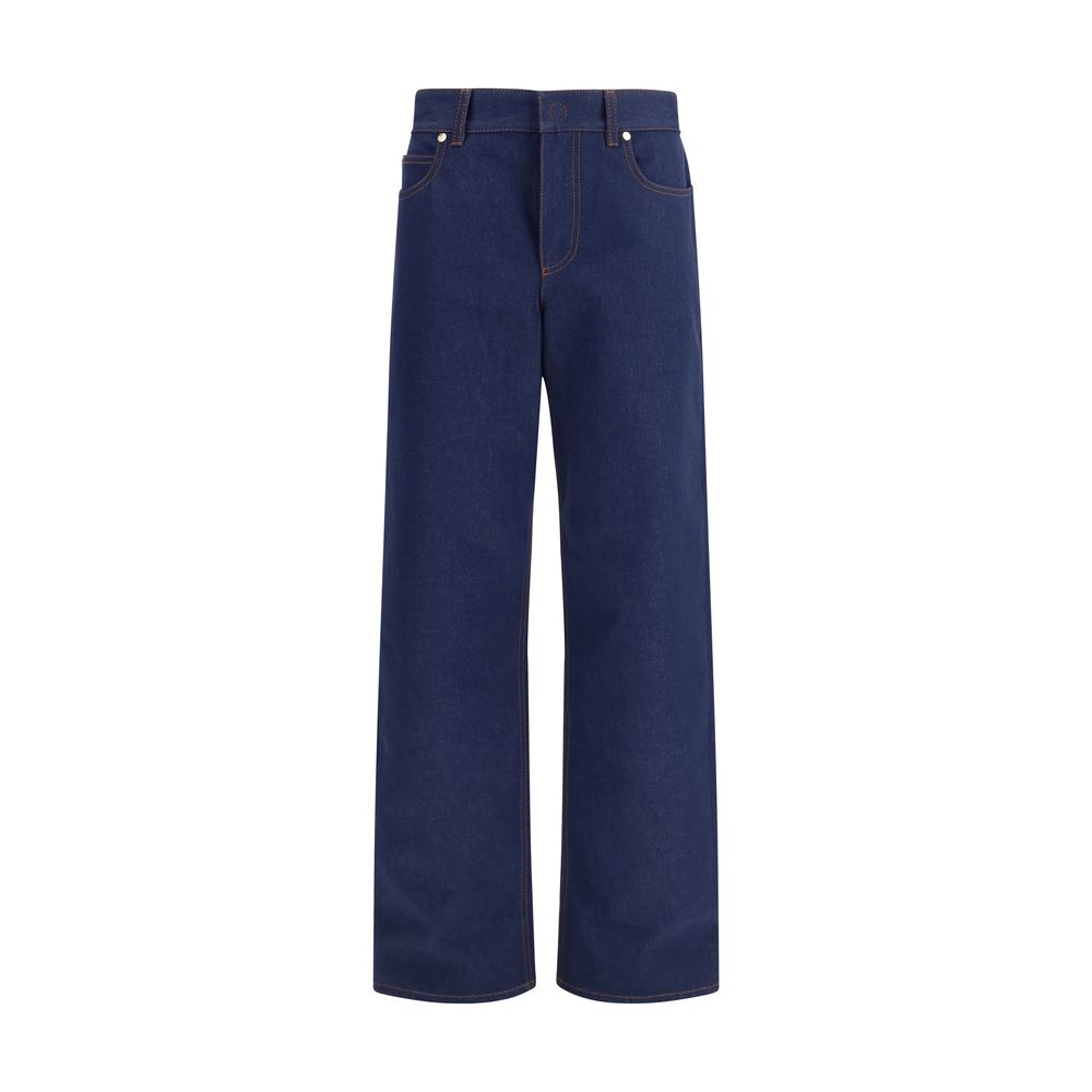 Blue Cotton Straight-Leg Jeans - ventzia