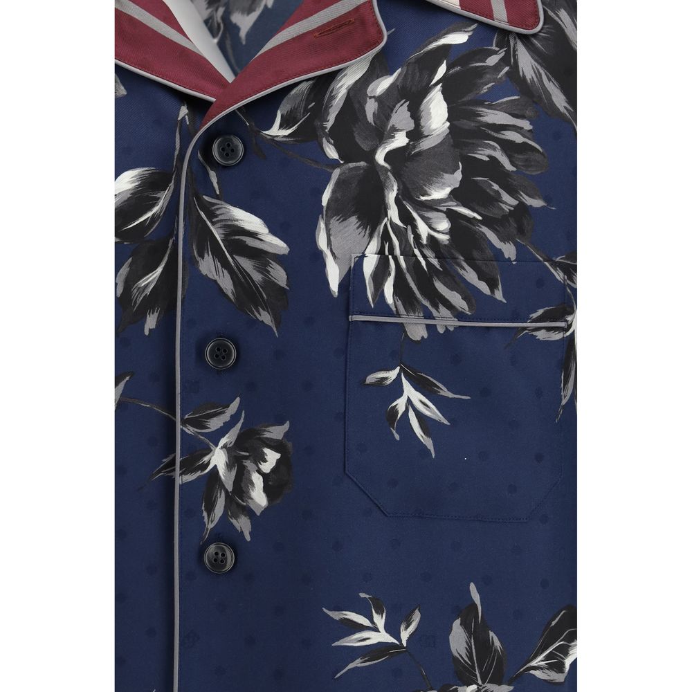 Blue Silk Pattern Shirt - ventzia