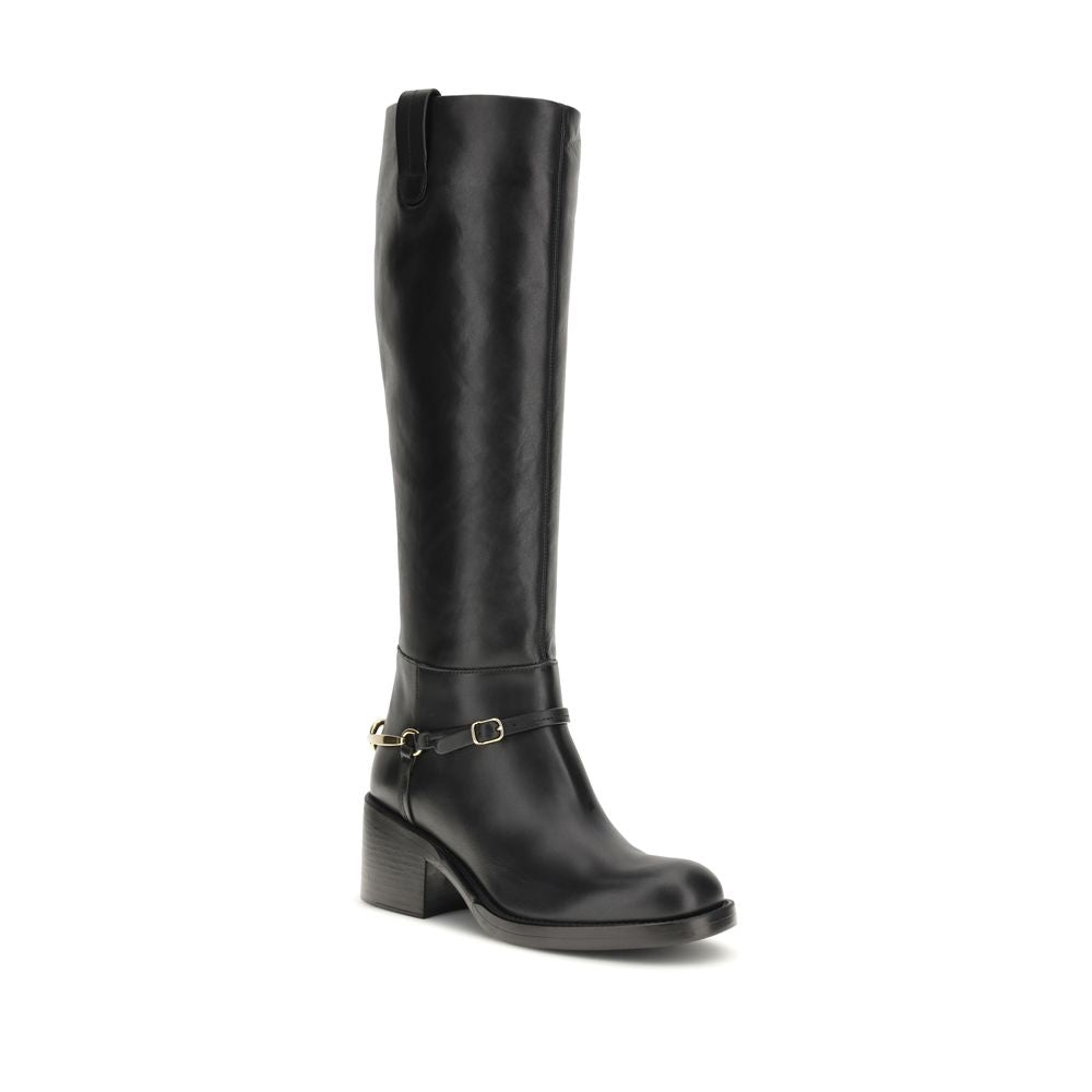 Black Calf Leather Bos Taurus Lace-Up Boots - ventzia