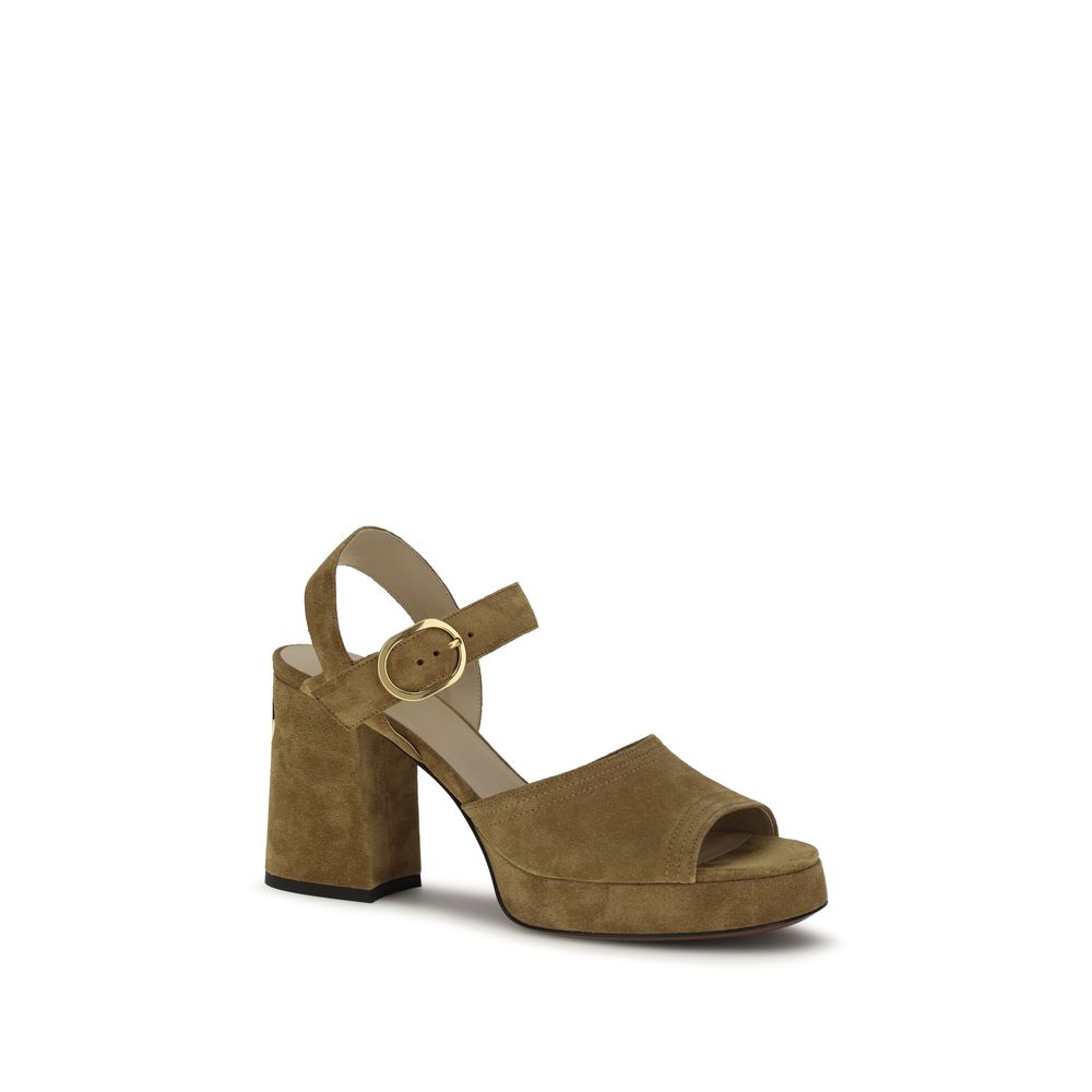Beige Calf Leather Bos Taurus Platform Sandals - ventzia