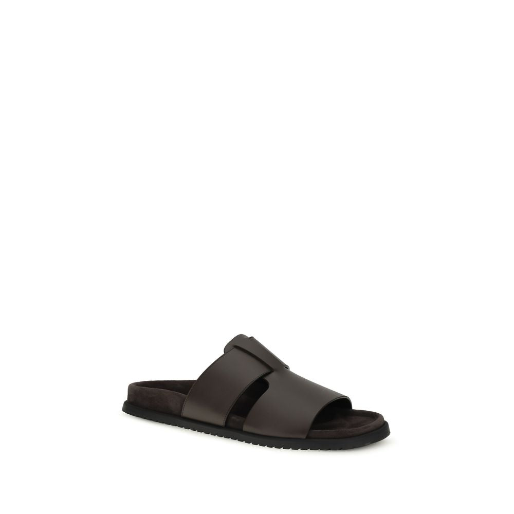 Brown Calf Leather Bos Taurus Flat Sandals - ventzia