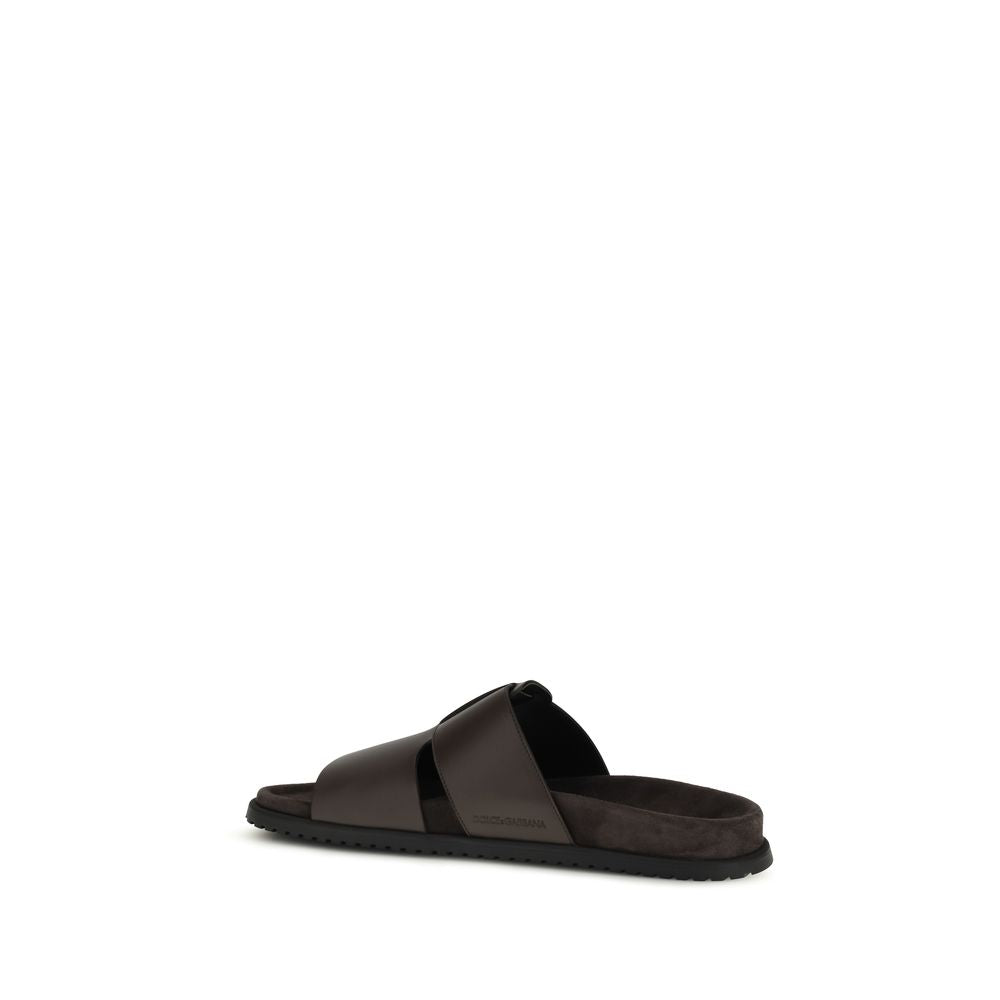 Brown Calf Leather Bos Taurus Flat Sandals - ventzia