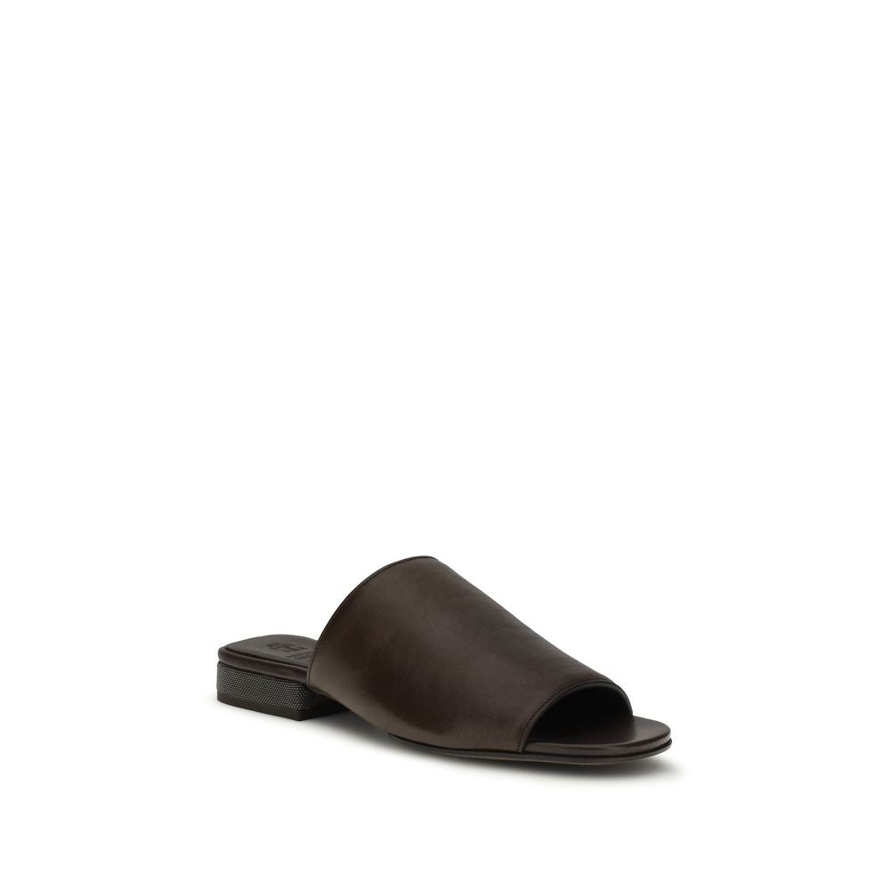 Brown Calf Leather Bos Taurus Slides - ventzia