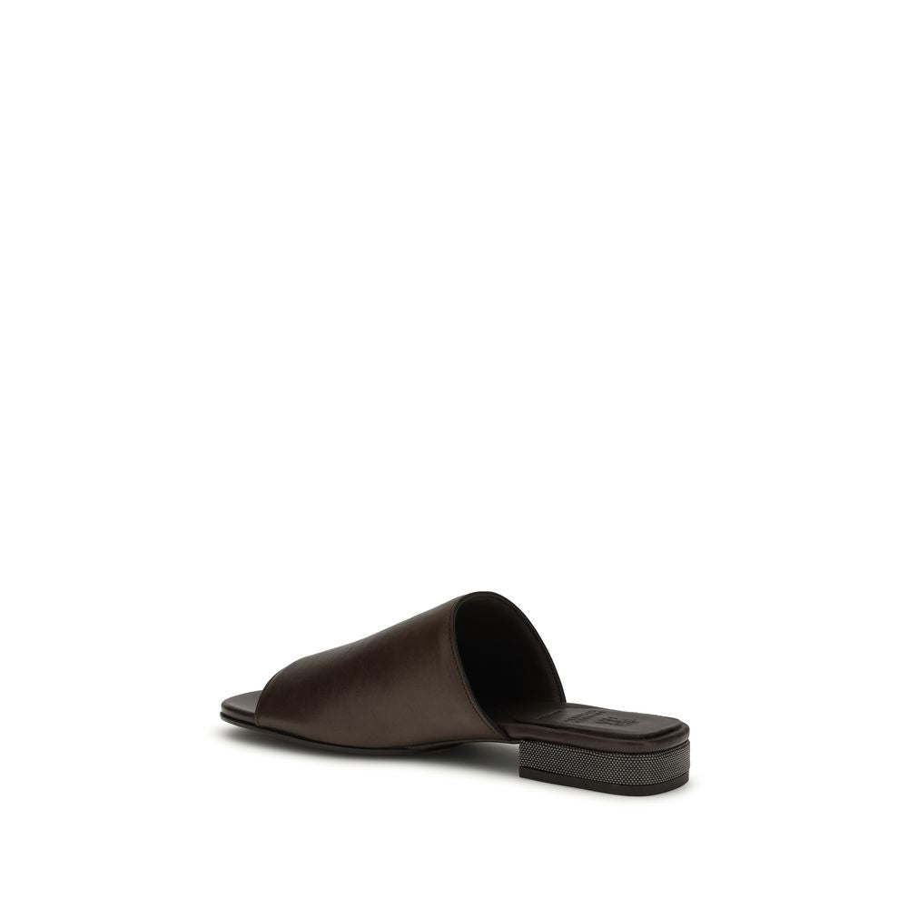 Brown Calf Leather Bos Taurus Slides - ventzia
