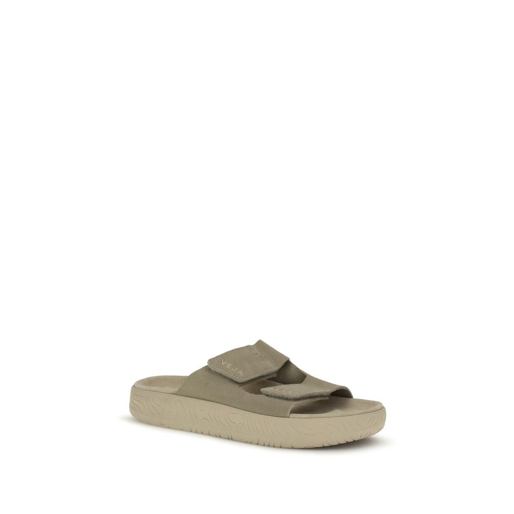 Beige Calf Leather Bos Taurus Flat Sandals - ventzia