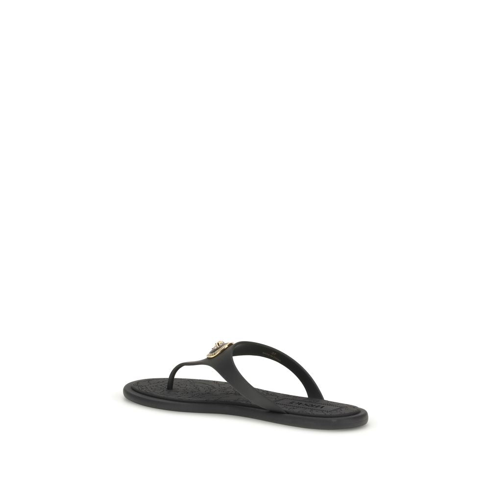Black Rubber Flip-Flop Sandals - ventzia