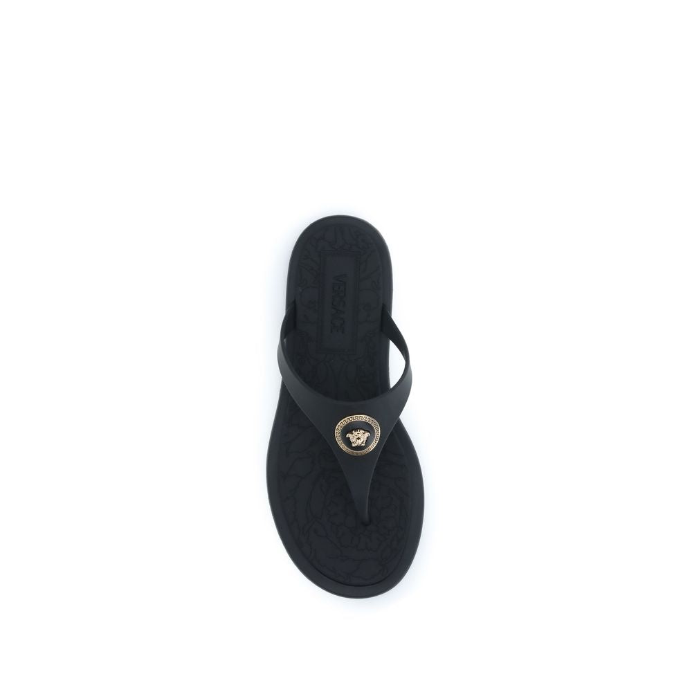 Black Rubber Flip-Flop Sandals - ventzia