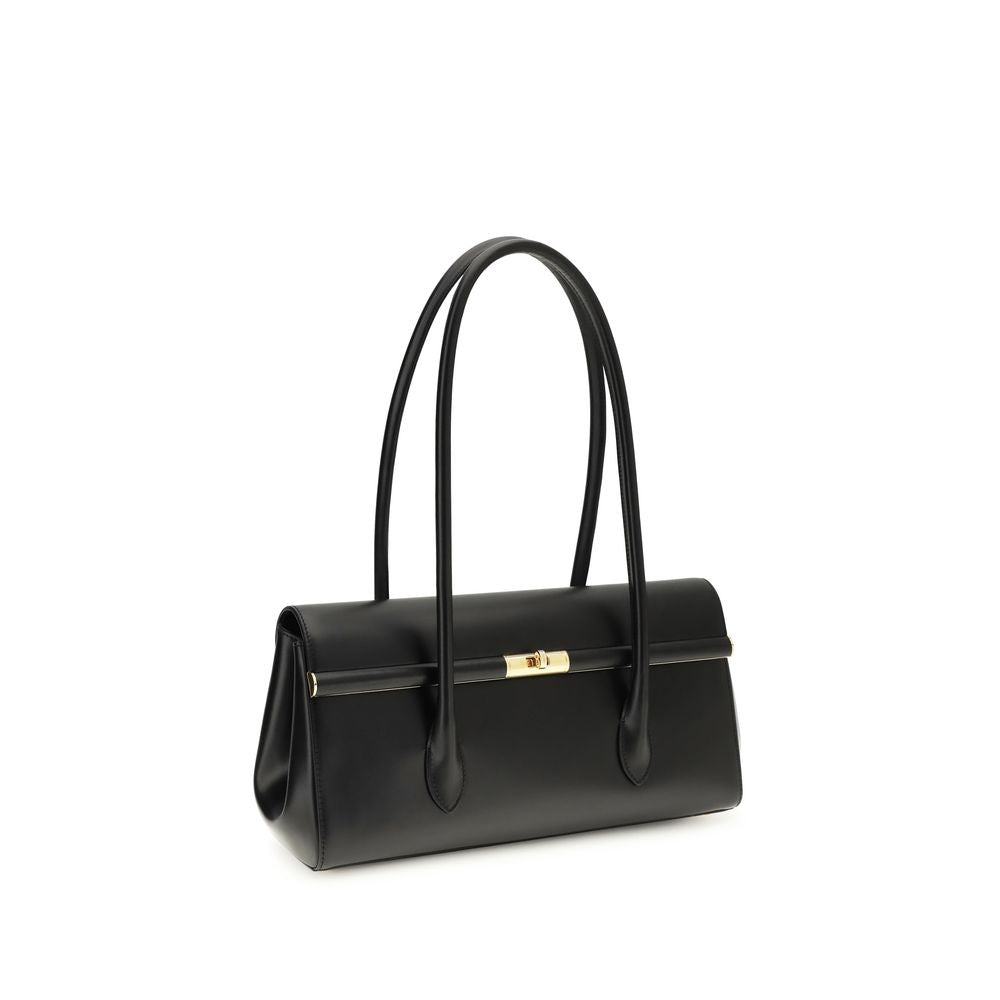 Black Calf Leather Bos Taurus Shoulder Bag - ventzia