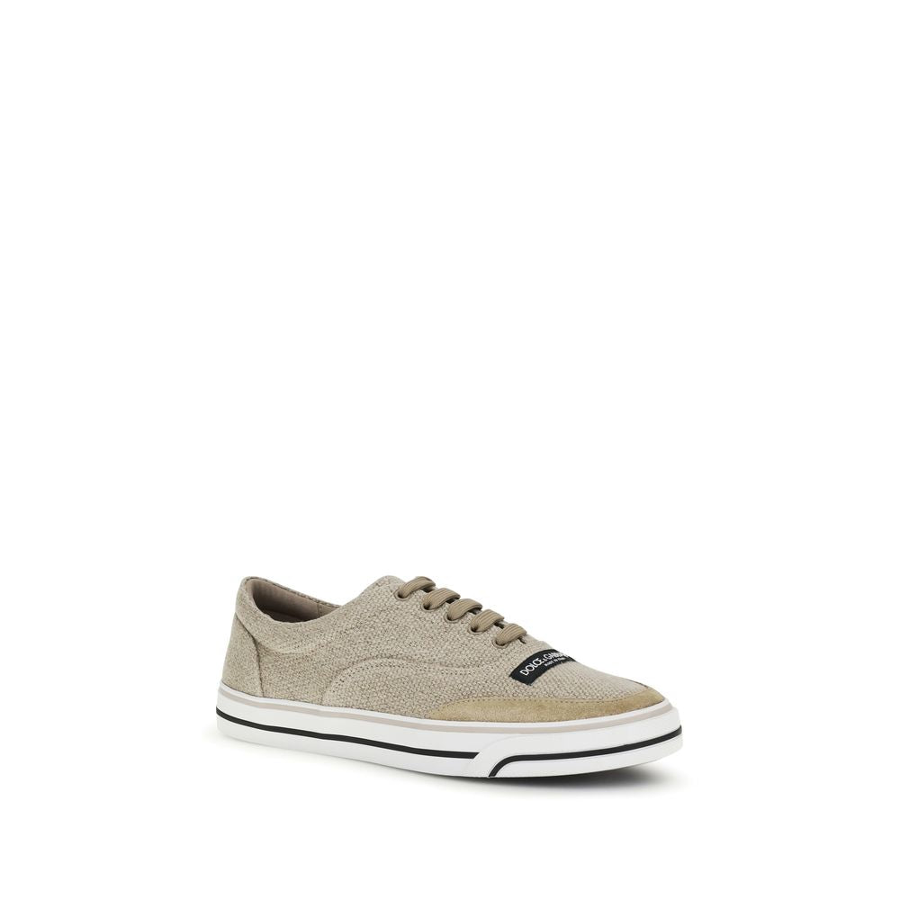 Beige Linen Low Top Sneakers - ventzia