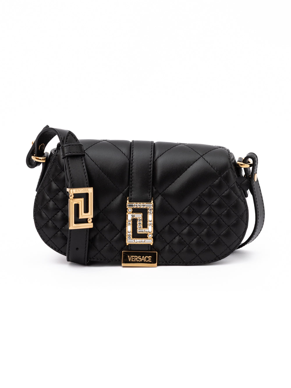 Black Leather Quilted Shoulder Strap Bag - ventzia