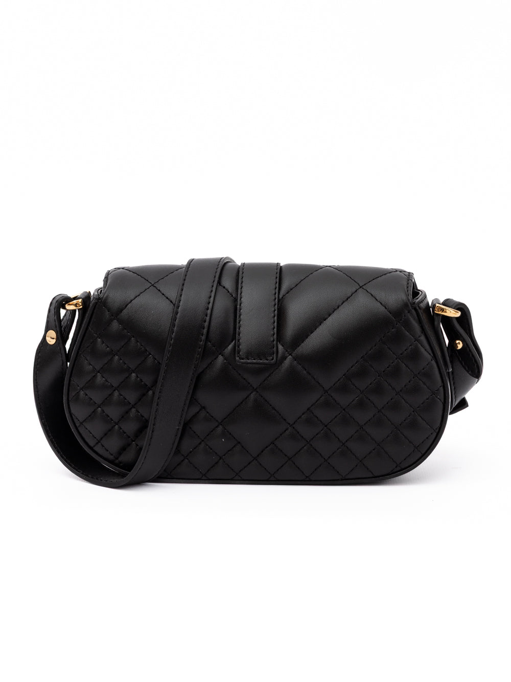 Black Leather Quilted Shoulder Strap Bag - ventzia