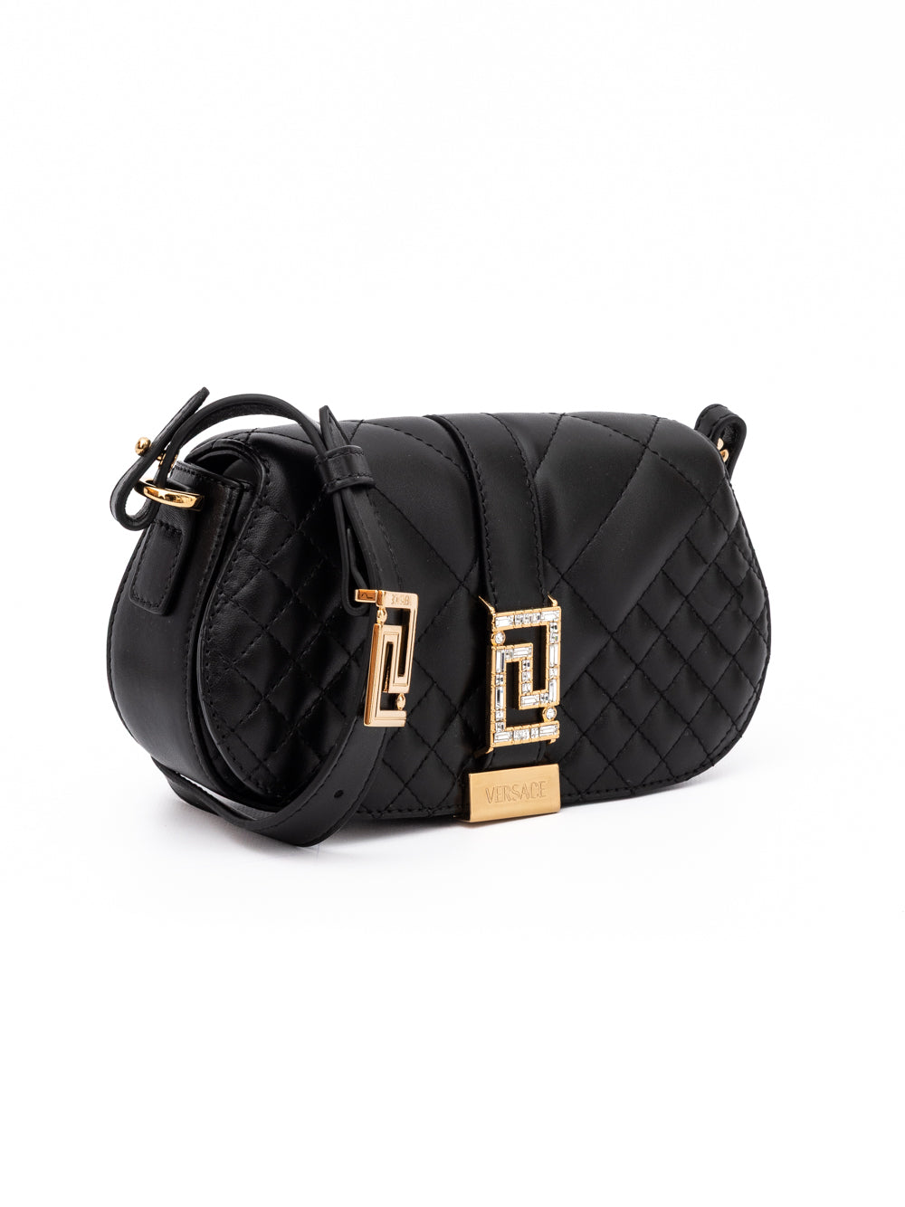 Black Leather Quilted Shoulder Strap Bag - ventzia