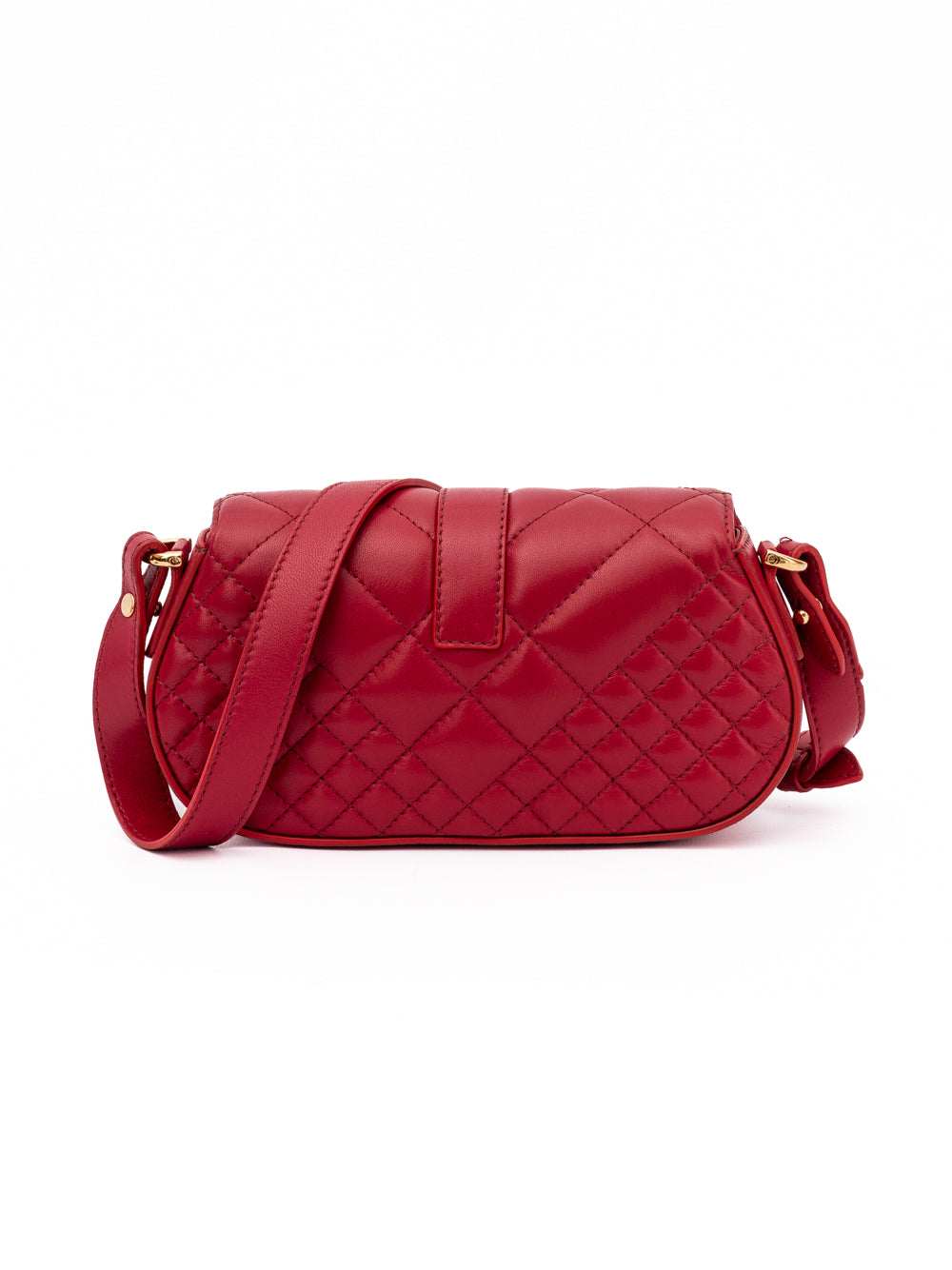 Red Leather Quilted Shoulder Strap Bag - ventzia