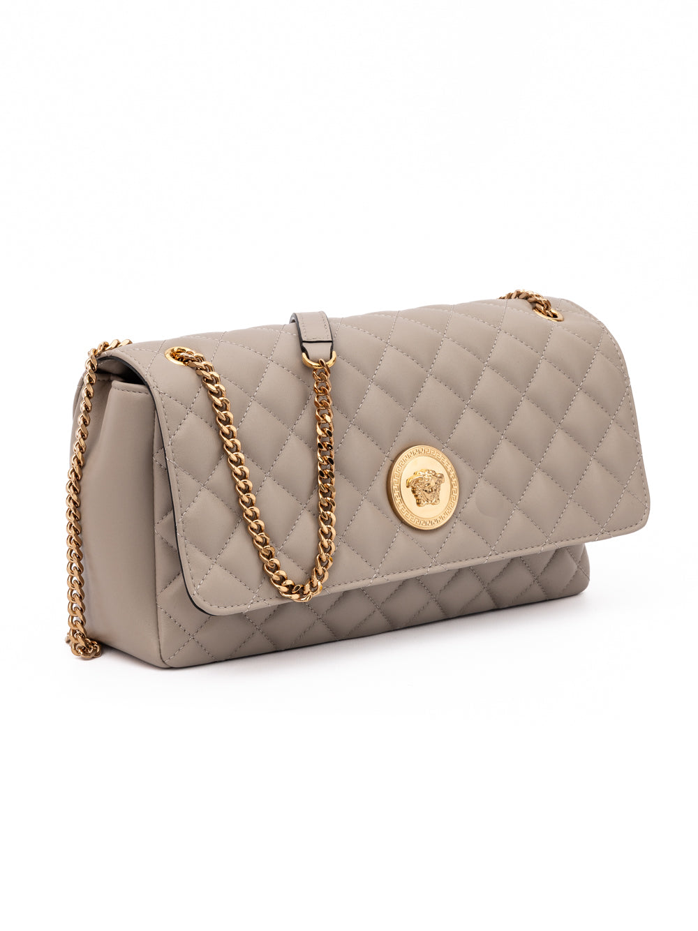 Taupe Quilted Leather Shoulder Strap Bag - ventzia