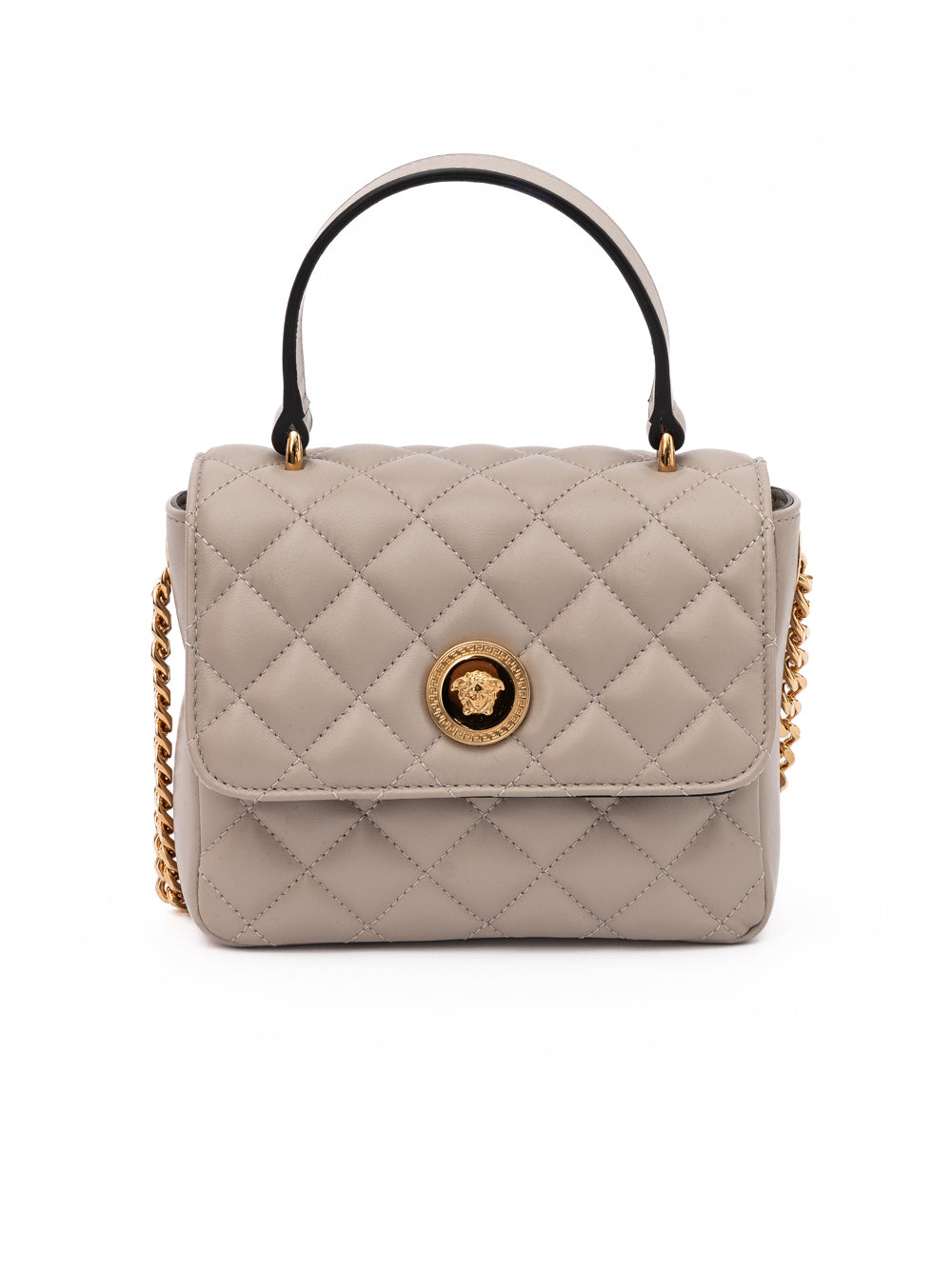 Taupe Quilted Leather Handbag - ventzia