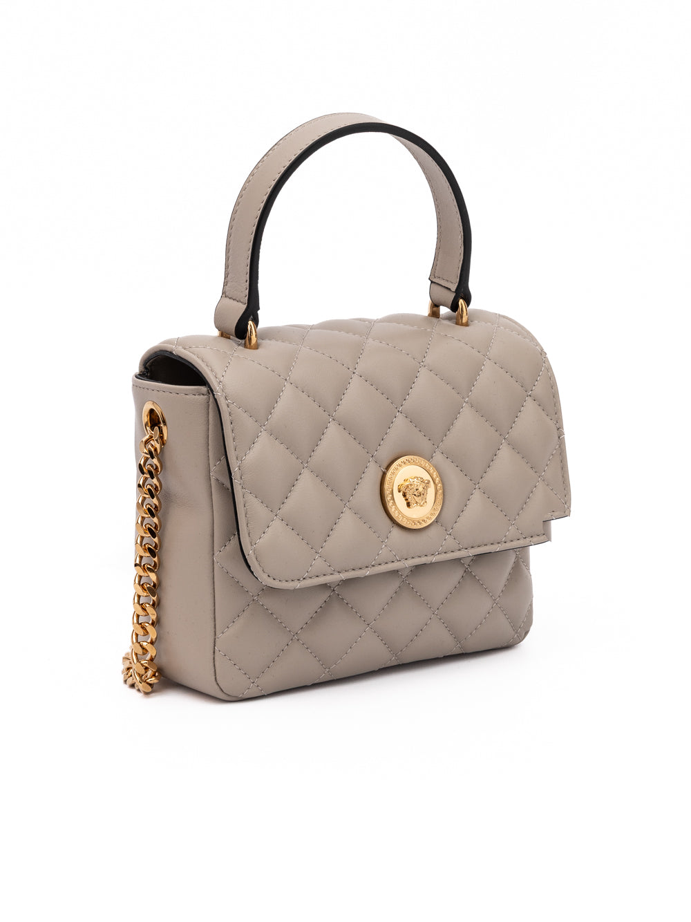 Taupe Quilted Leather Handbag - ventzia