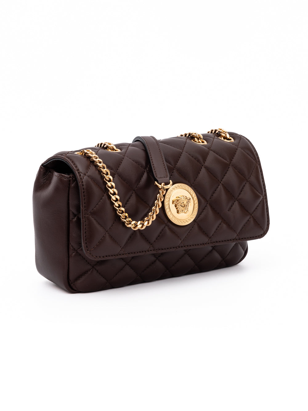 Brown Quilted Leather Shoulder Strap Bag - ventzia