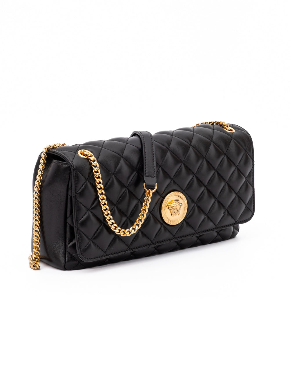 Black Quilted Leather Shoulder Strap Bag - ventzia