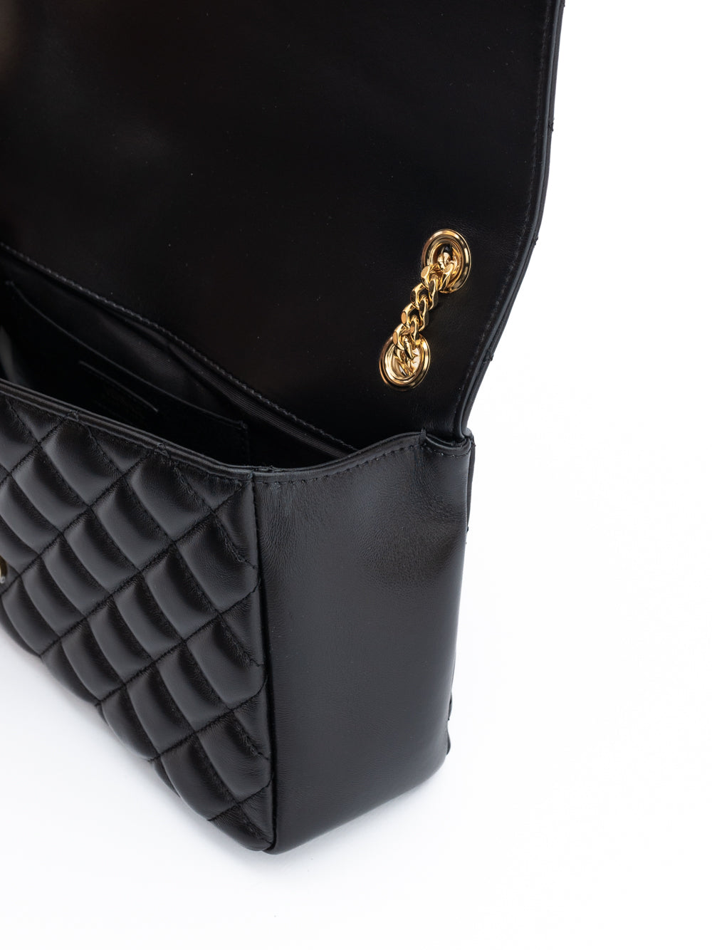 Black Quilted Leather Shoulder Strap Bag - ventzia
