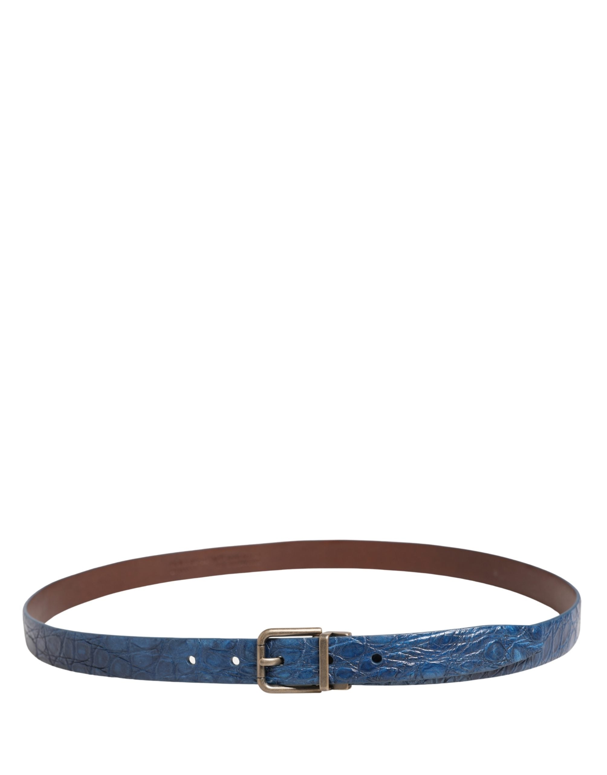 Navy Blue Leather Gold Tone Metal Buckle Belt - ventzia